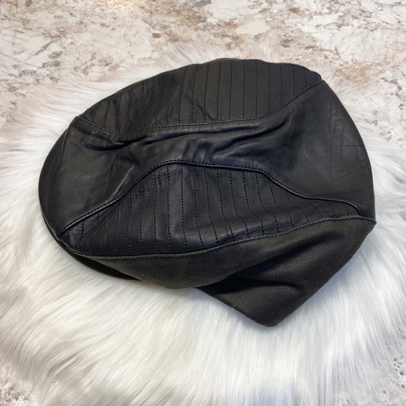 Harley Davidson Black Leather Hat Embroidered Back - Picture 2 of 8